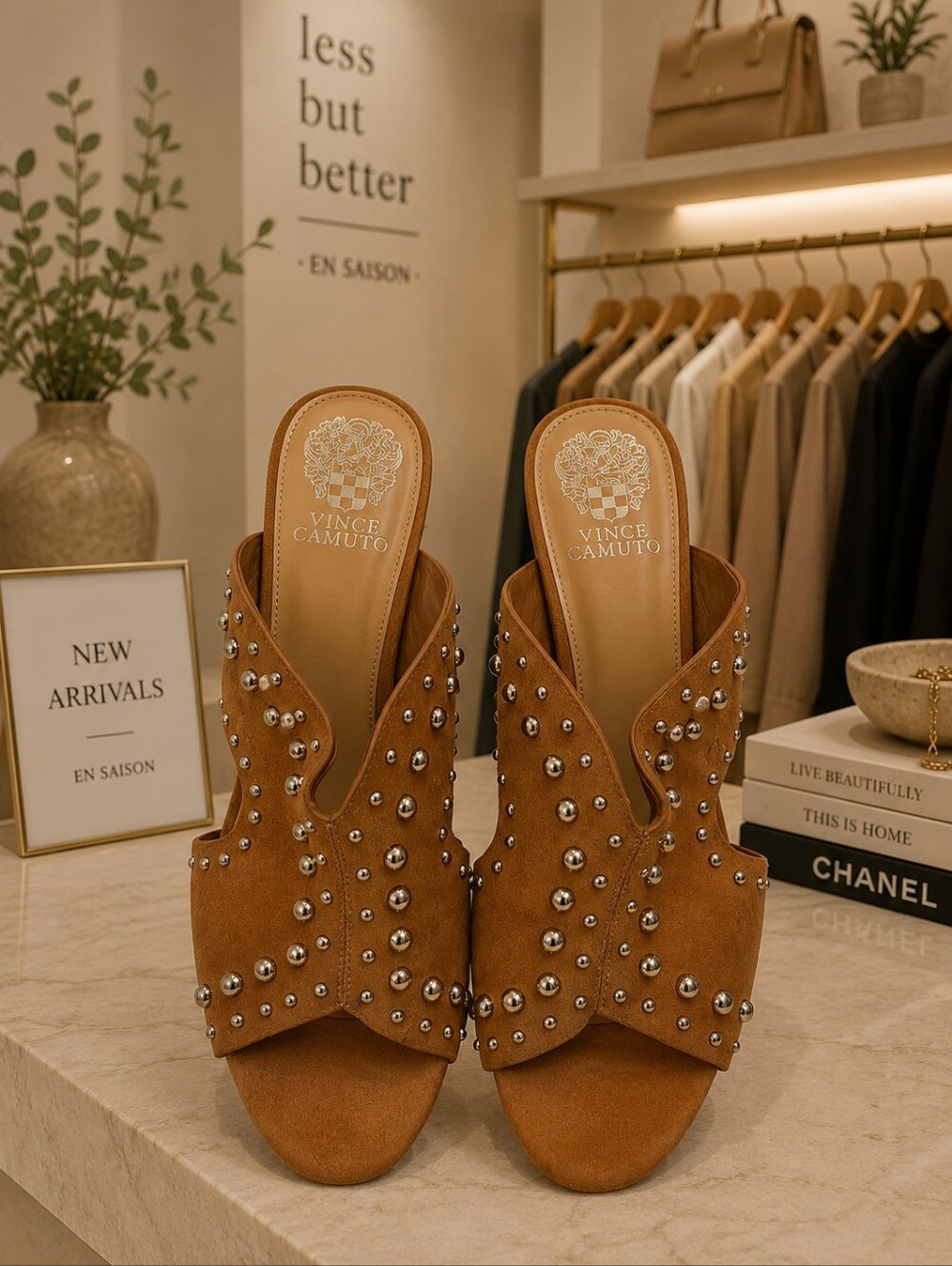 Vince Camuto Brown Studded Mule Slides